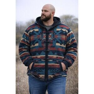 Native Aztec Southwest Jacket 4XL Fleece Lined Toggle Button Tribal Hoodie Mens